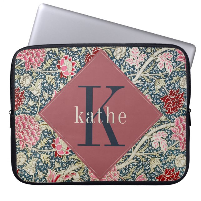 Vintage Rose William Morris Monogram Laptop Sleeve (Front)