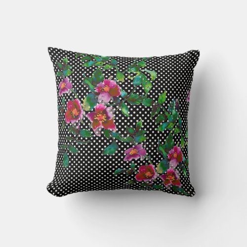 Vintage Rose with black and white checkers Throw Pillow