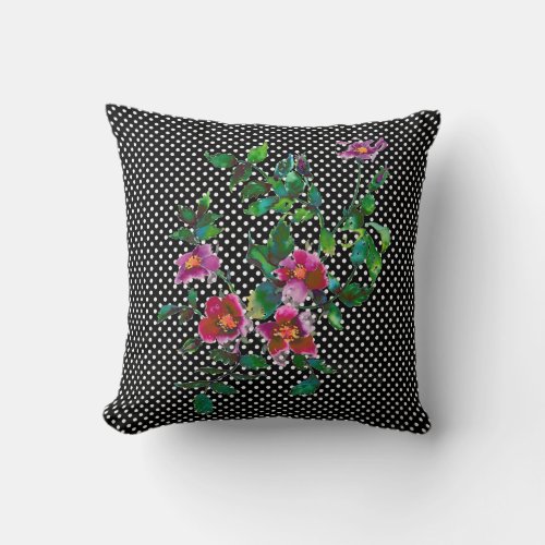 Vintage Rose with black and white checkers Throw Pillow