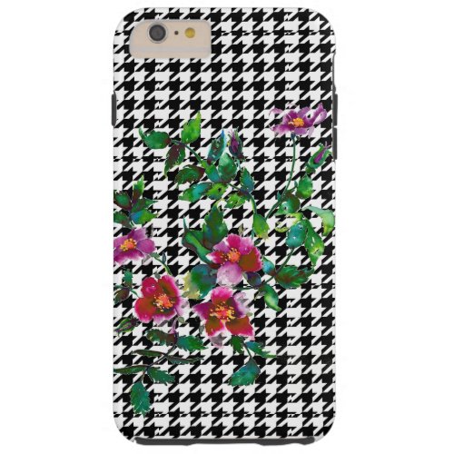 Vintage Rose with black and white hound_tooth Tough iPhone 6 Plus Case