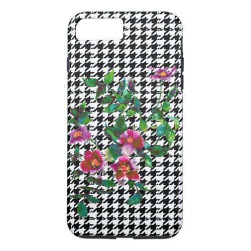 Vintage Rose with black and white hound_tooth iPhone 8 Plus7 Plus Case
