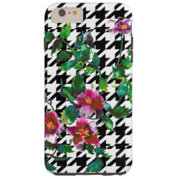 Vintage Rose with black and white hound-tooth Tough iPhone 6 Plus Case