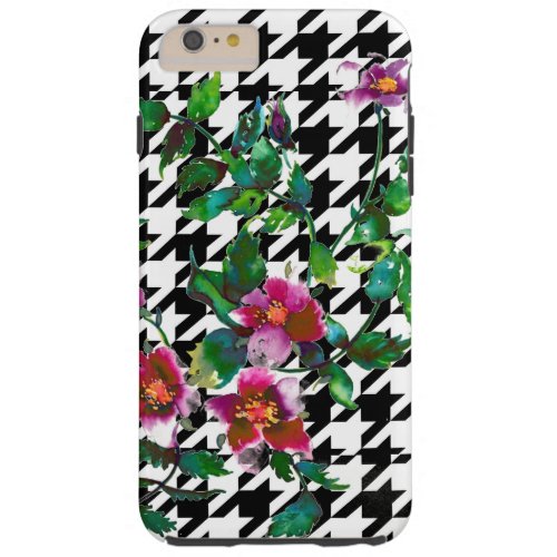 Vintage Rose with black and white hound_tooth Tough iPhone 6 Plus Case
