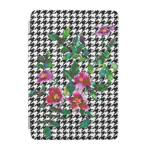 Vintage Rose with black and white hound_tooth iPad Mini Cover