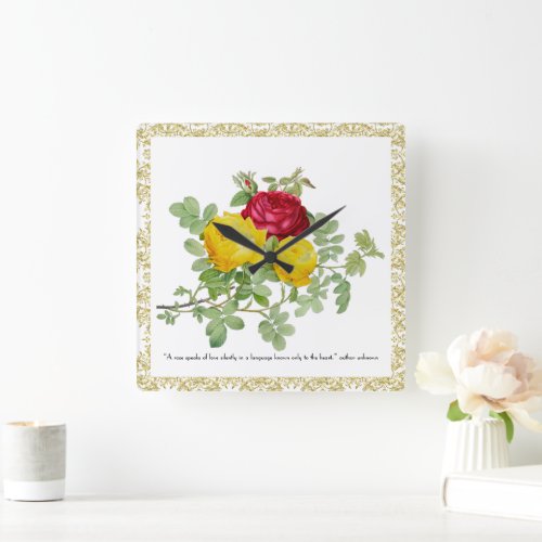 Vintage Rose with Gold  Square Wall Clock