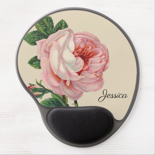 Vintage Rose with Your Name Gel Mouse Pad