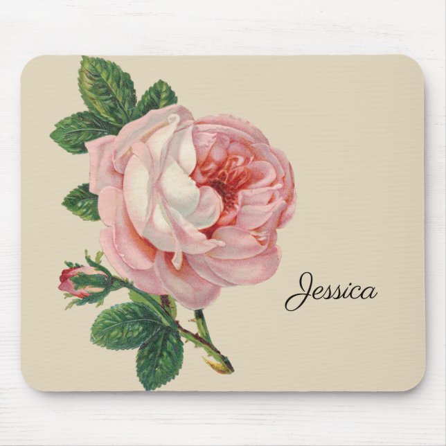 Vintage Rose with Your Name Mouse Pad (Front)
