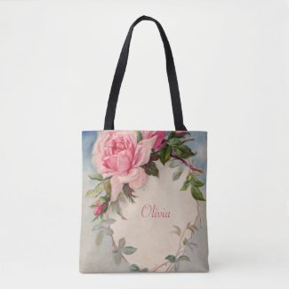 Vintage Rose with Your Name Tote Bag