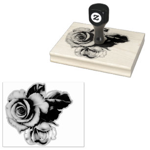 Vintage Rose Wood Handle Rubber Stamp