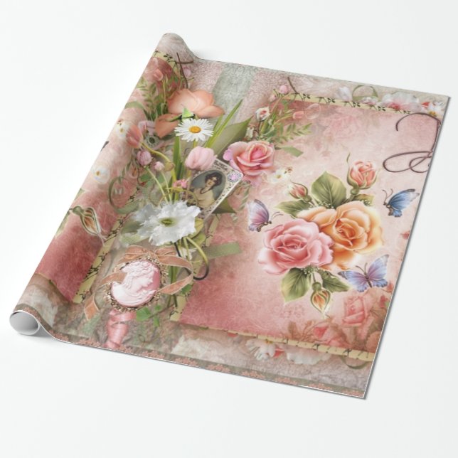 Vintage Rose Wrapping Paper (Unrolled)