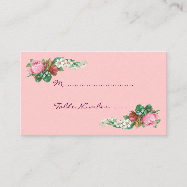 Vintage Rosebud and Daisies Custom Table Cards (Front)