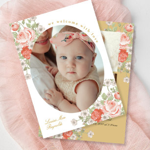 Vintage Rosebud Welcome New Baby Photos Invitation