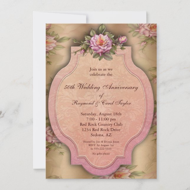Vintage Roses 50th Anniversary Party Invitations (Front)