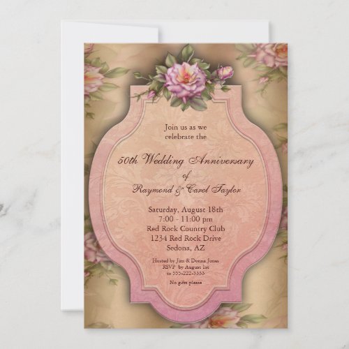 Vintage Roses 50th Anniversary Party Invitations