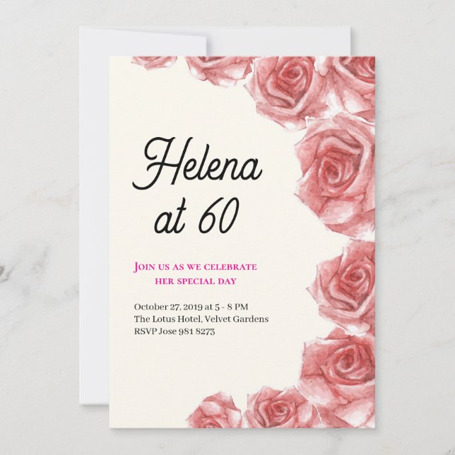 Vintage Roses 60th Birthday Invitation (Front)