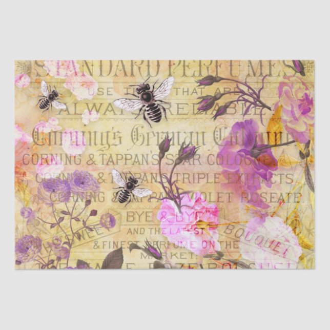 Vintage Roses and Bees Decoupage Tissue Paper (Front)