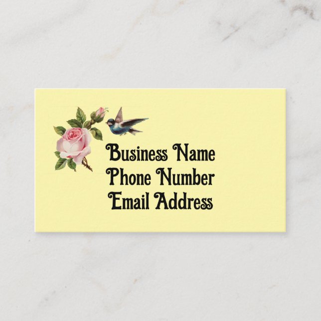 Vintage Roses And Bird Business Card (Front)