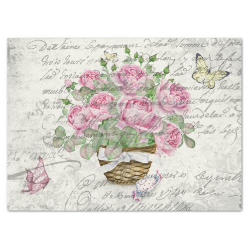 Vintage Roses And Butterflies Ephemera Decoupage Tissue Paper