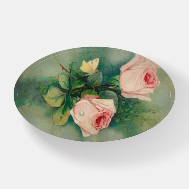 Vintage Roses And Butterfly Paperweight (Front)