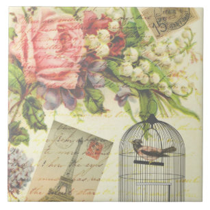 Vintage Roses and Caged Bird Ceramic Tile