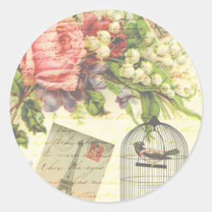 Vintage Roses and Caged Bird Classic Round Sticker