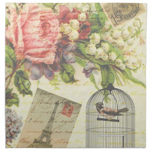 Vintage Roses and Caged Bird Napkin