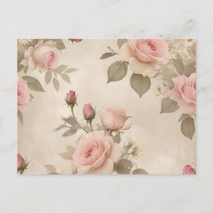 Vintage Roses and Daisies on Beige Background Postcard