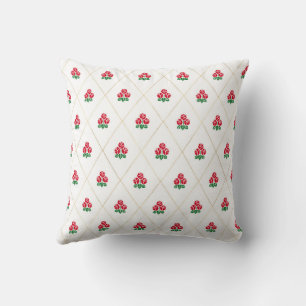 Vintage Roses and Diamonds Pattern Black Red Throw Pillow
