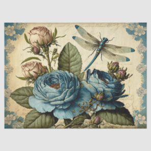Vintage Roses and Dragonfly Decoupage Tissue Paper
