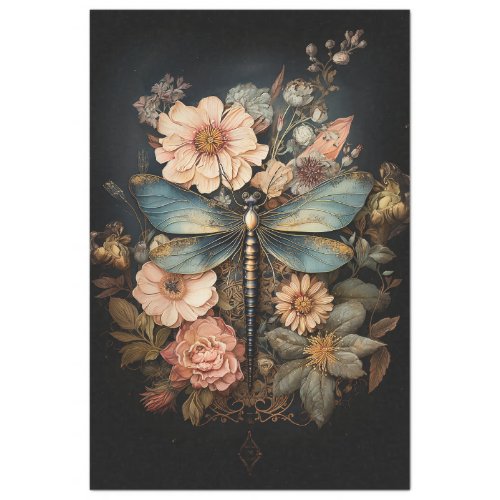 Vintage Roses and Dragonfly Decoupage Tissue Paper