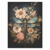 Black and White Flower Dragonfly Decoupage Vintage Tissue Paper on