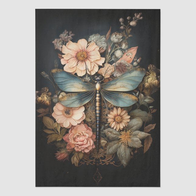 Vintage Roses and Dragonfly Decoupage Tissue Paper (Front)