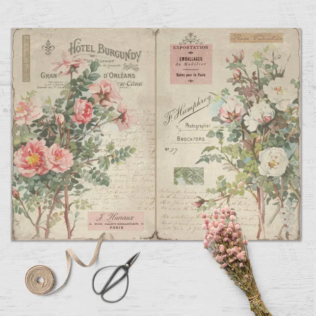 Vintage Roses and Ephemera Decoupage Tissue Paper | Zazzle