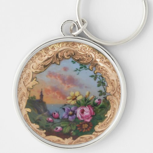 VINTAGE ROSES AND FLOWERS WITH LANDSCAPE KEYCHAIN