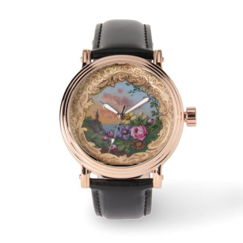 VINTAGE ROSES AND FLOWERS WITH LANDSCAPE WATCH
