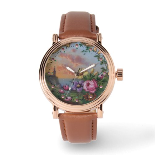 VINTAGE ROSES AND FLOWERS WITH LANDSCAPE WATCH