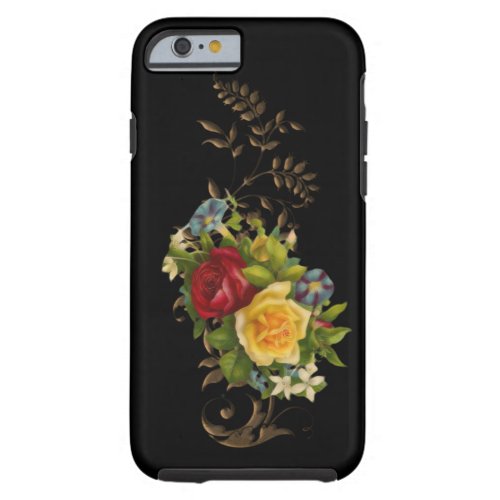 Vintage Roses and Gold Leaves Tough iPhone 6 Case