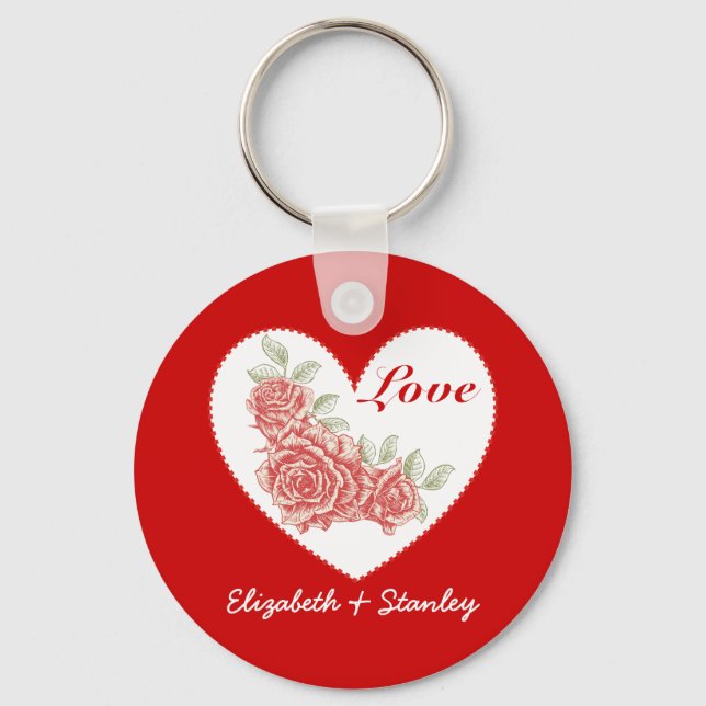 Vintage roses and heart Valentine’s Love keychain (Front)