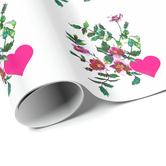 Vintage Roses and Hearts Wrapping Paper (Roll Corner)