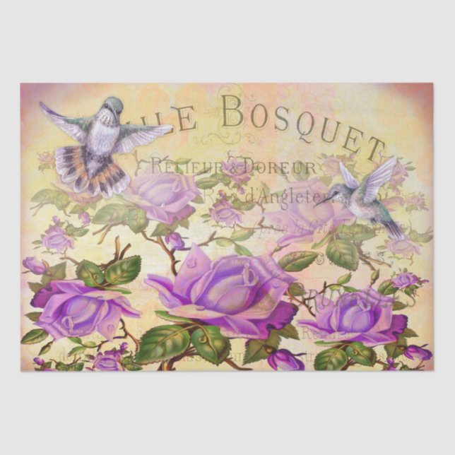 Vintage Roses and Hummingbirds Decoupage Tissue Paper (Front)