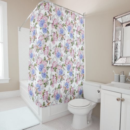 Vintage Roses and Hydrangea Flowers Nature    Shower Curtain
