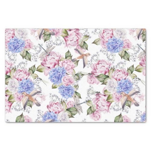 Vintage Roses and Hydrangea Flowers Nature  Tissue Paper