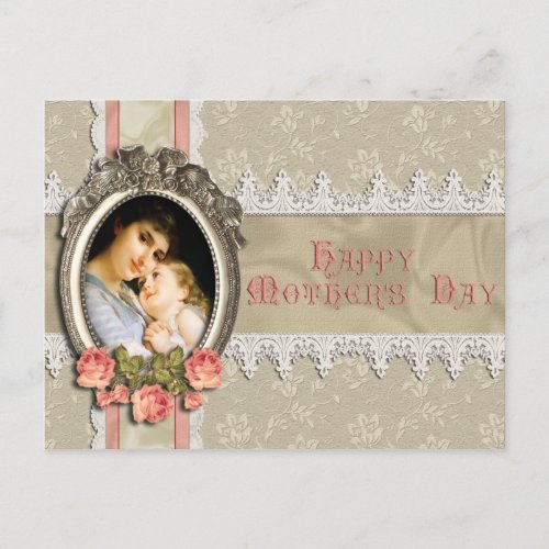 Vintage Roses and Lace Mothers Day Postcard