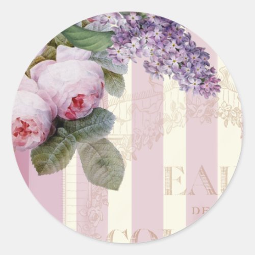 Vintage Roses and Lilac Classic Round Sticker