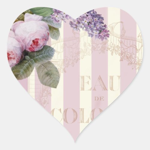 Vintage Roses and Lilac Heart Sticker