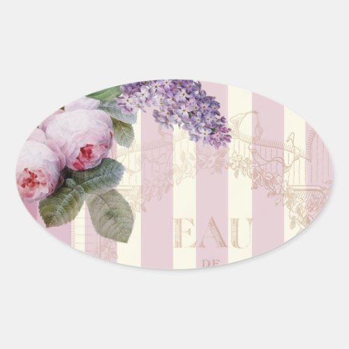 Vintage Roses and Lilac Oval Sticker