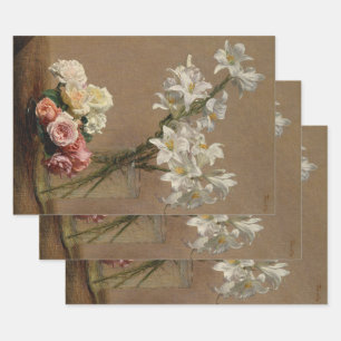 Vintage Roses and Lilies by Henri Fantin-Latour Wrapping Paper Sheets
