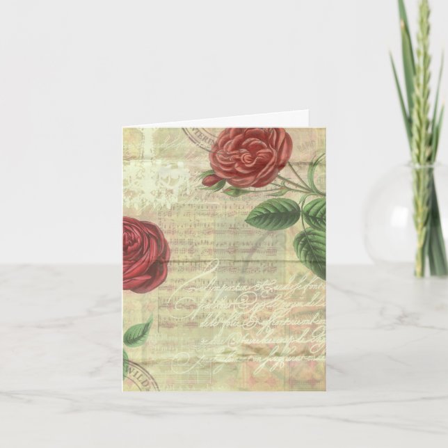 Vintage Roses and Music Notecard (Front)