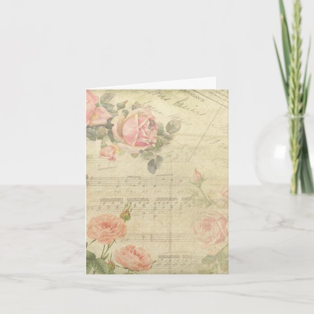 Vintage Roses and Music Notecard (Front)