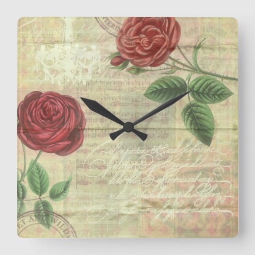 Vintage Roses and Music Wall Clock